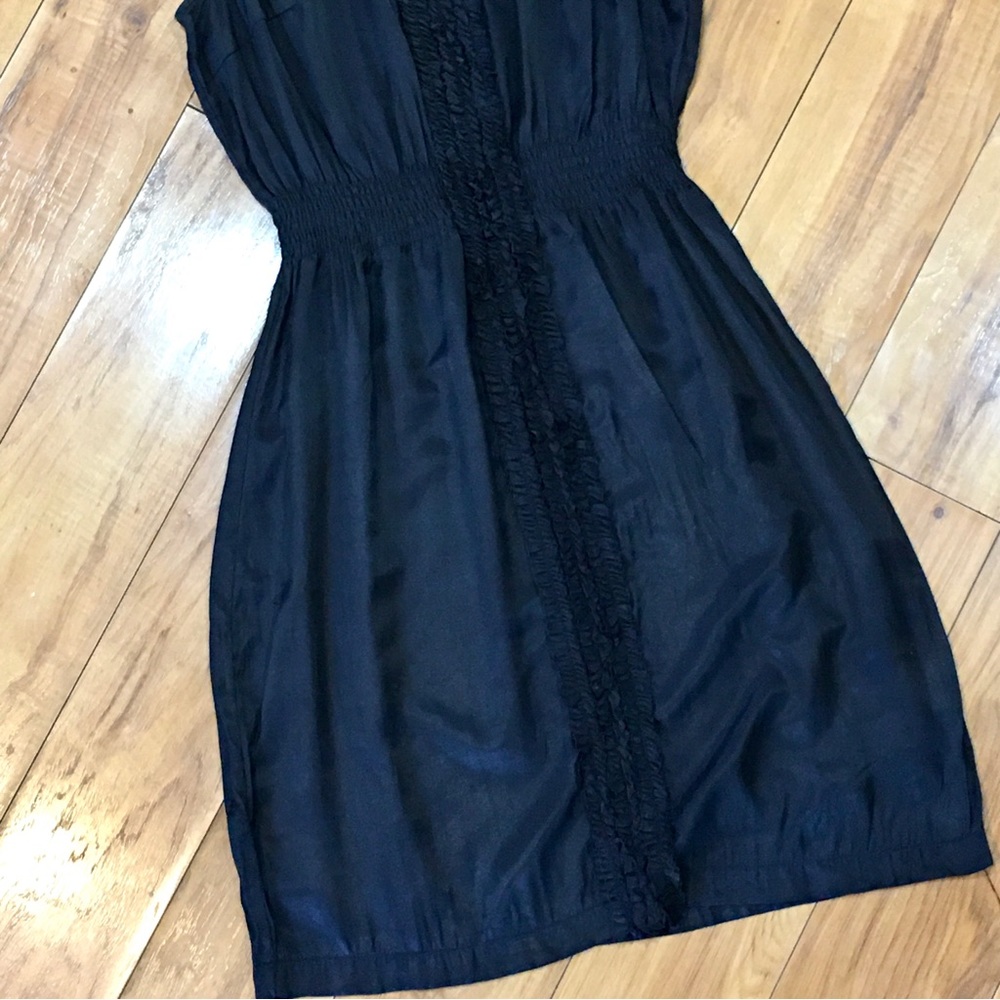 Angie black rayon tuxedo style dress formal prom date night ruffle small - Picture 3 of 3